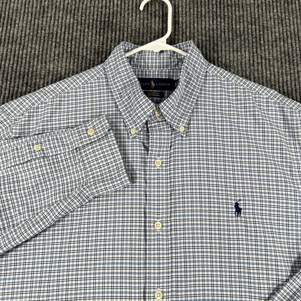 Ralph Lauren Shirt Mens XL Extra Large White Plaid Long Sleeve Performance Fit